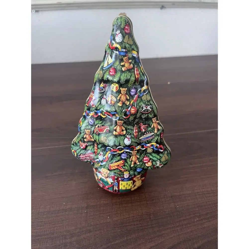 Vtg Sees Candies Chocolate Tin Metal Christmas Tree Empty Candy Container 3D